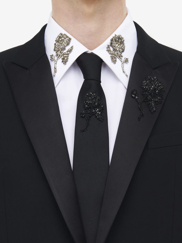 ALEXANDER MCQUEEN - Jet Rose Embroidered Tie - Item 8380004036E1000